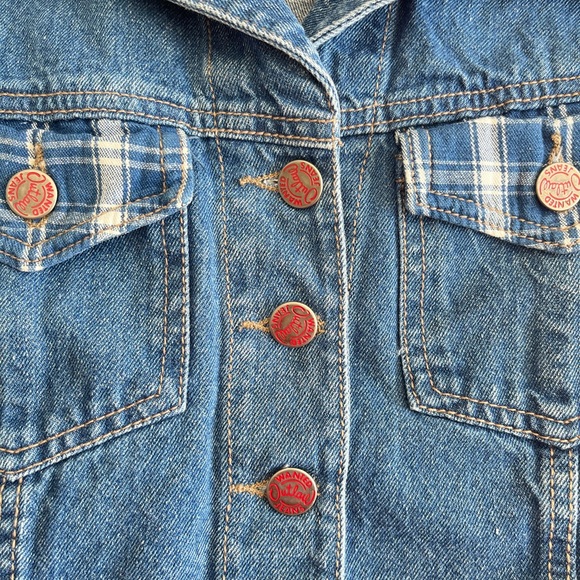 Vintage Outlaw Cropped Denim Vest w/ Plaid Trim, L 90s Grunge Western Aesthetic - Picture 7 of 14